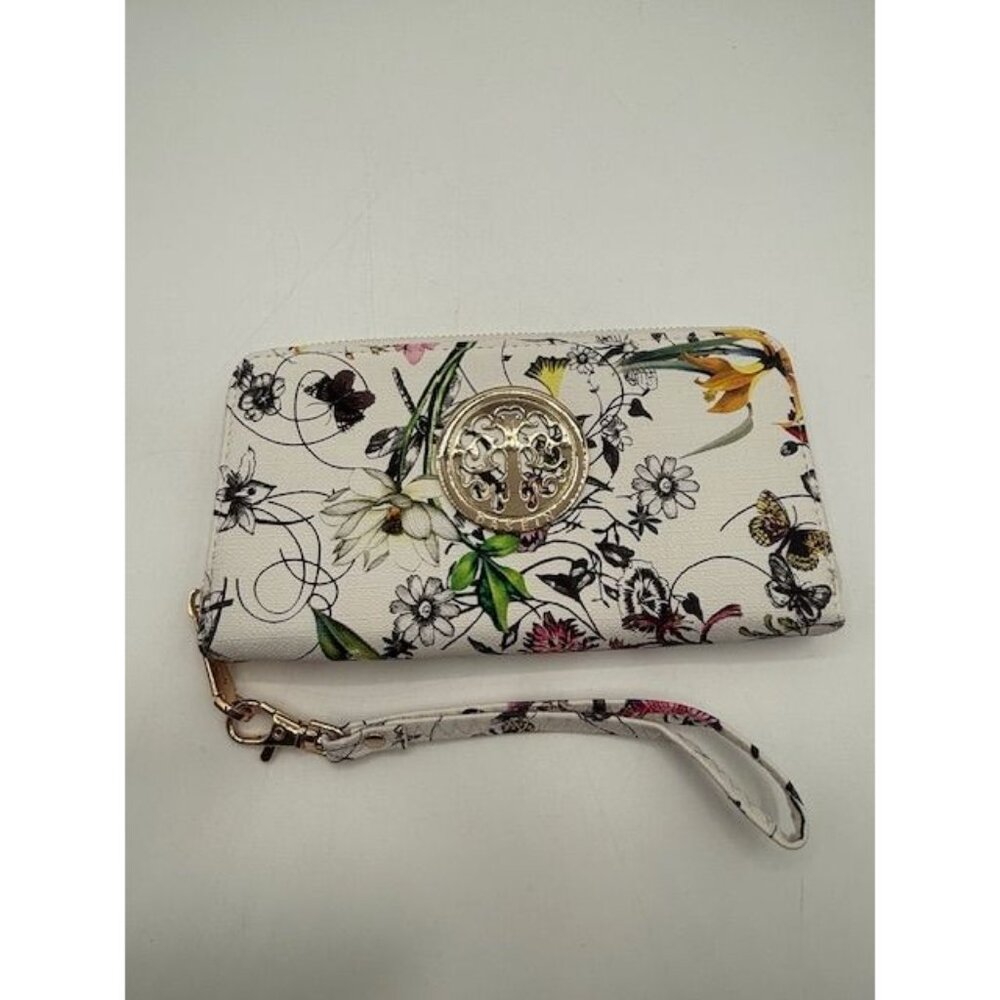 DASEIN White Floral Double Handle Satchel Shoulder Bag Purse & Wristlet Wallet - Picture 9 of 12
